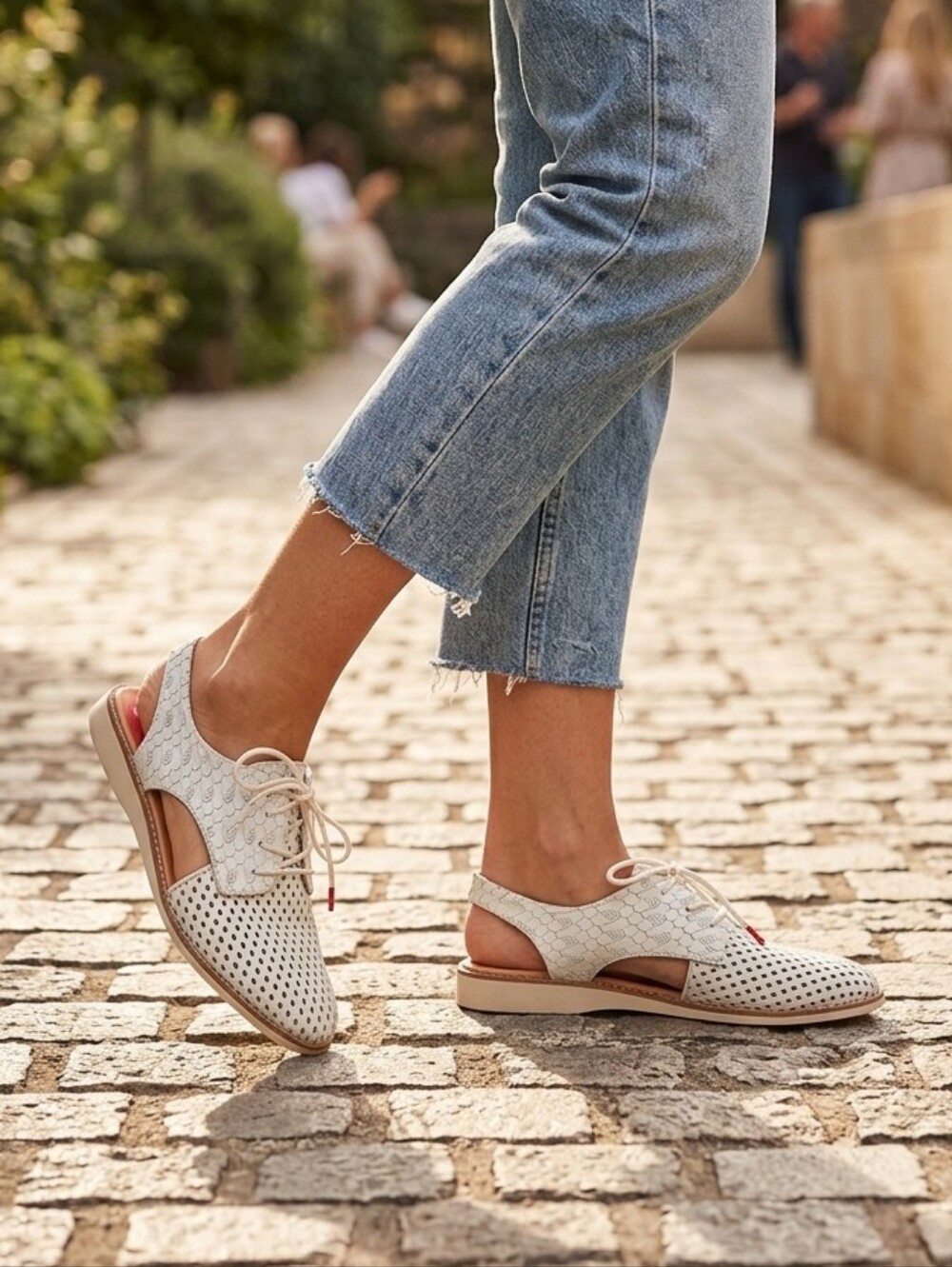 Rollie Slingback Perforated White Leather Lace Up Derby Shoes